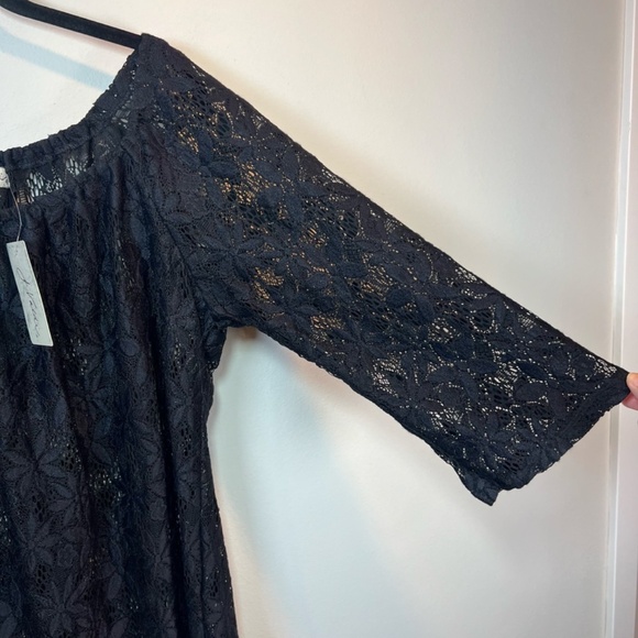 J. VALDI Womens Floral Crochet Lace Tunic Swim Cover Up Dress Black NEW Sz Large - Picture 3 of 15